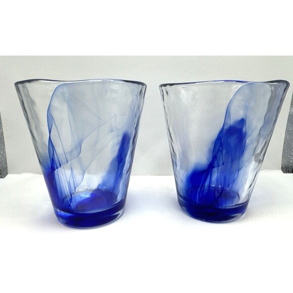 Bormioli Other - Bormioli Rocco Cobalt Swirl Glass Tumblers Italy (2) Whiskey Rocks glass
